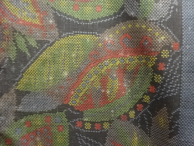 アンティーク　花更紗模様織り出し本場泥大島紬着物(5マルキ)